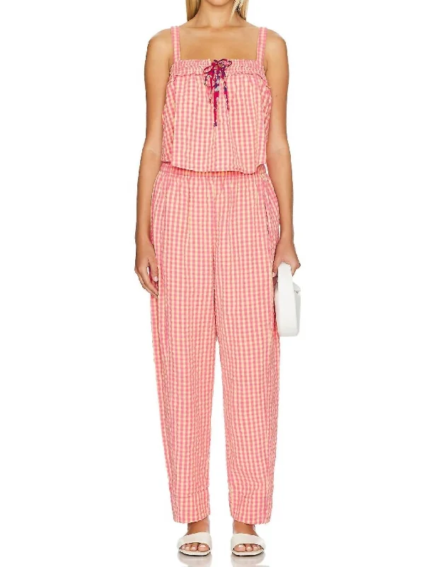 Price Smash Preppy Poplin Pants In Pink Combo