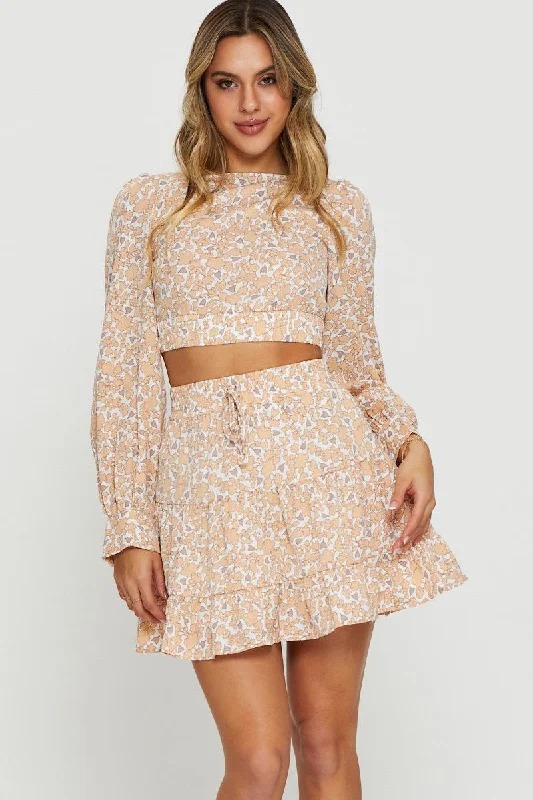 Price Meltdown Print Crop Top Long Sleeve