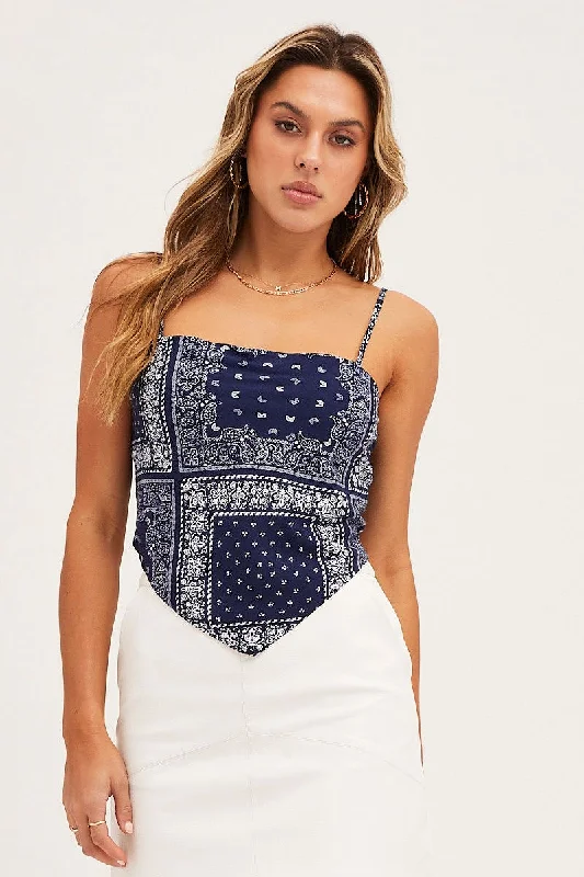 Price Break Print Scarf Top Sleeveless Tie Back