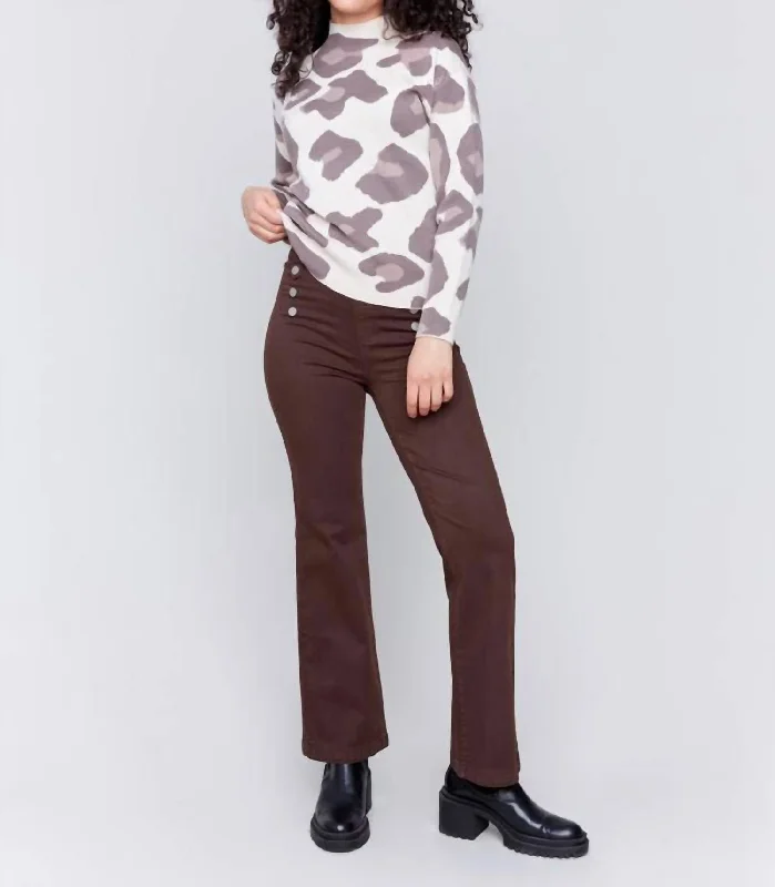 Limited Time Pull-On Flare Twill Pants In Mocha