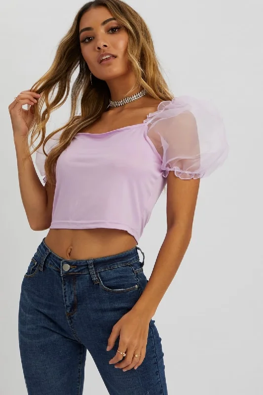 Don’t Miss Out Purple Organza Puff Sleeve Top