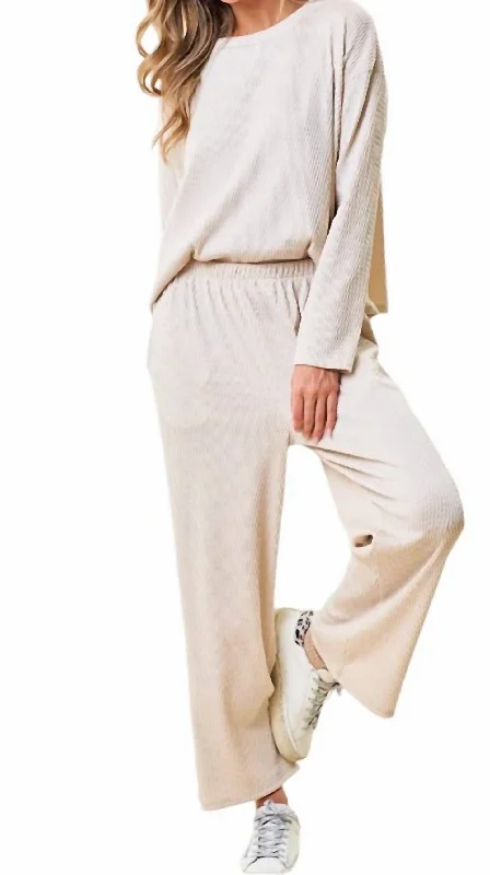 Savings Bonanza Ribbed Top And Pants Set In Natural
