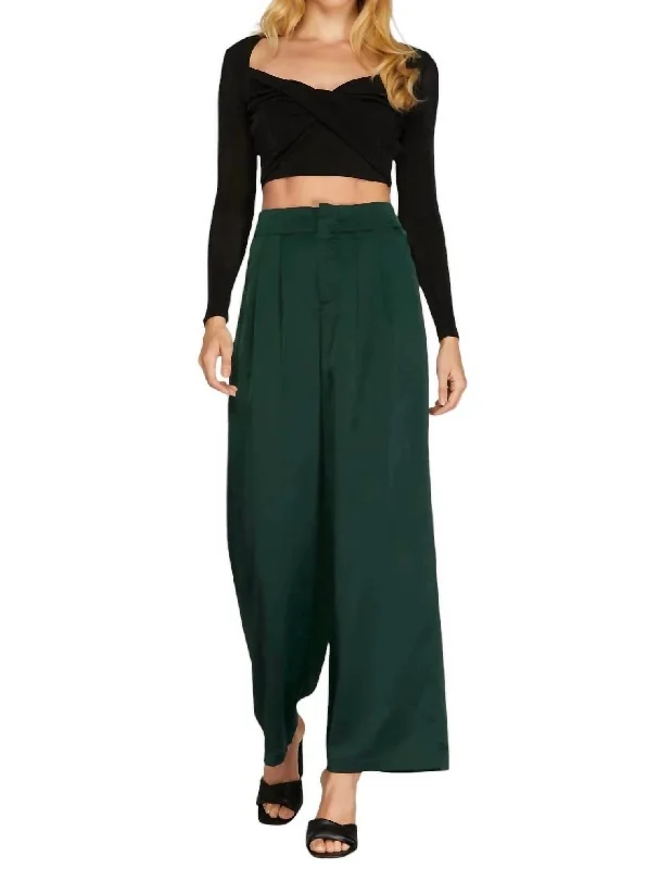 Bargain Blast Satin Wide Leg Pants In Emerald