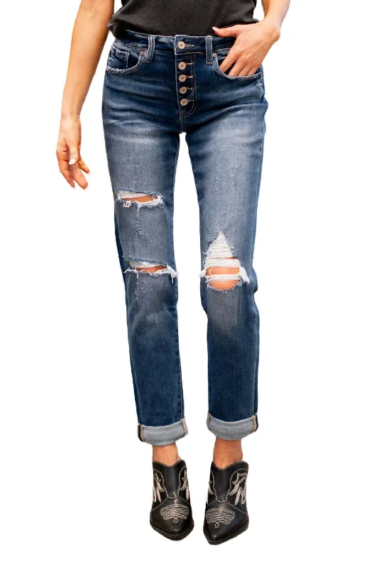 Special Discount Ultra High Rise Exposed Button Jeans In Dark Blue