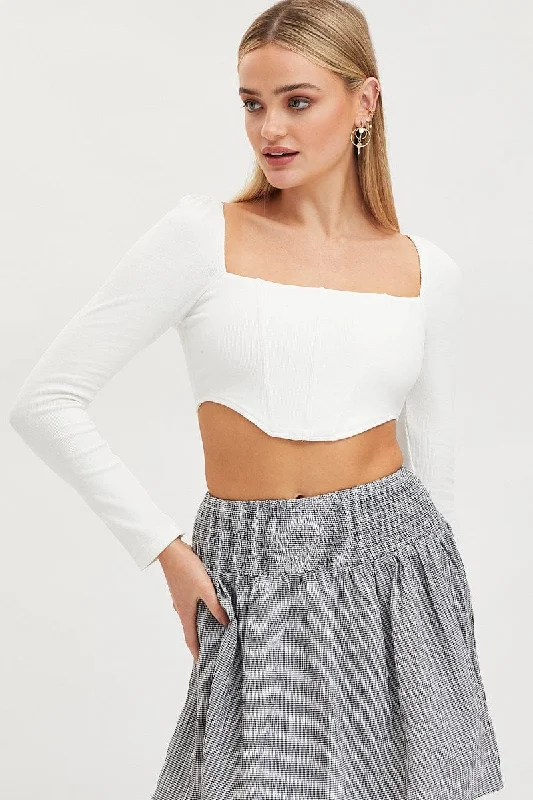 Hurry In White Corset Crop Top Long Sleeve