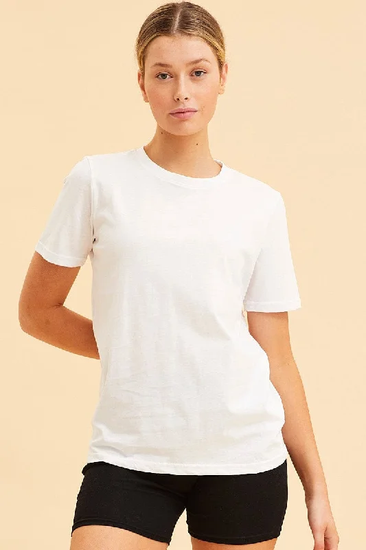 New Markdowns White Cotton T-Shirt Crew Neck Regular Fit Cotton