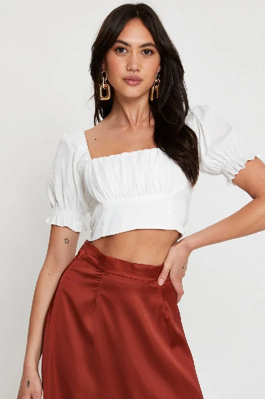 Fantastic Offers White Crop Top Short Sleeve