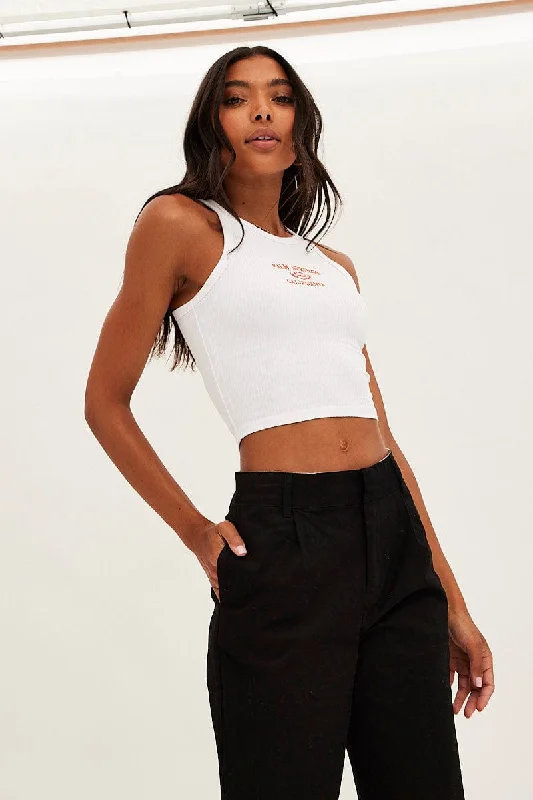 Best Deals White Graphic Tank Palm Springs Crop