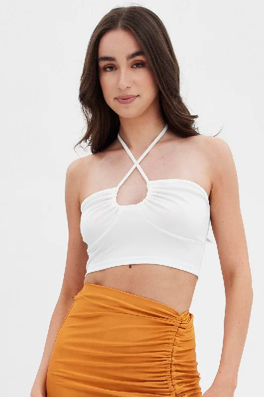 Special Discount White Keyhole Halter Top