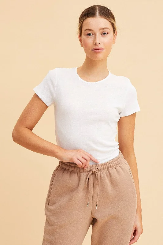 Price Rollback White Rib T-Shirt Crew Neck Short Sleeve