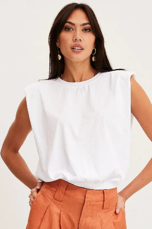 YEAR-End Sale White T Shirt Sleeveless Crew Neck