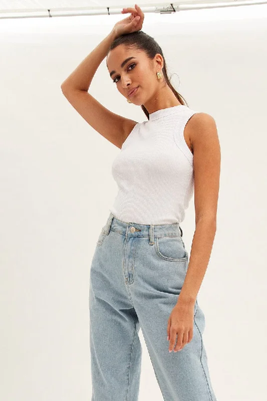 Act Fast White Tank Top Sleeveless Crew Neck