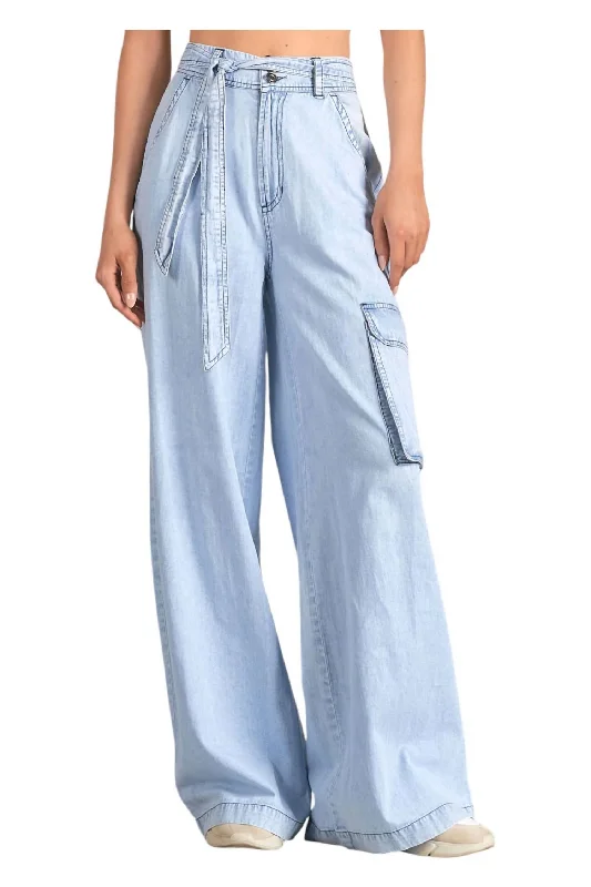 Bargain Prices Wide Leg Chambray Pants In Blue Wash