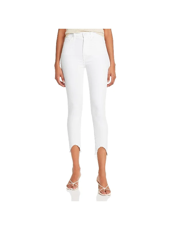 Seasonal Clearance Womens Denim Fringe Skinny Crop Jeans