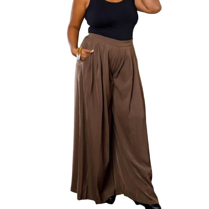 Act Now Women's Pleated Pants In Brown