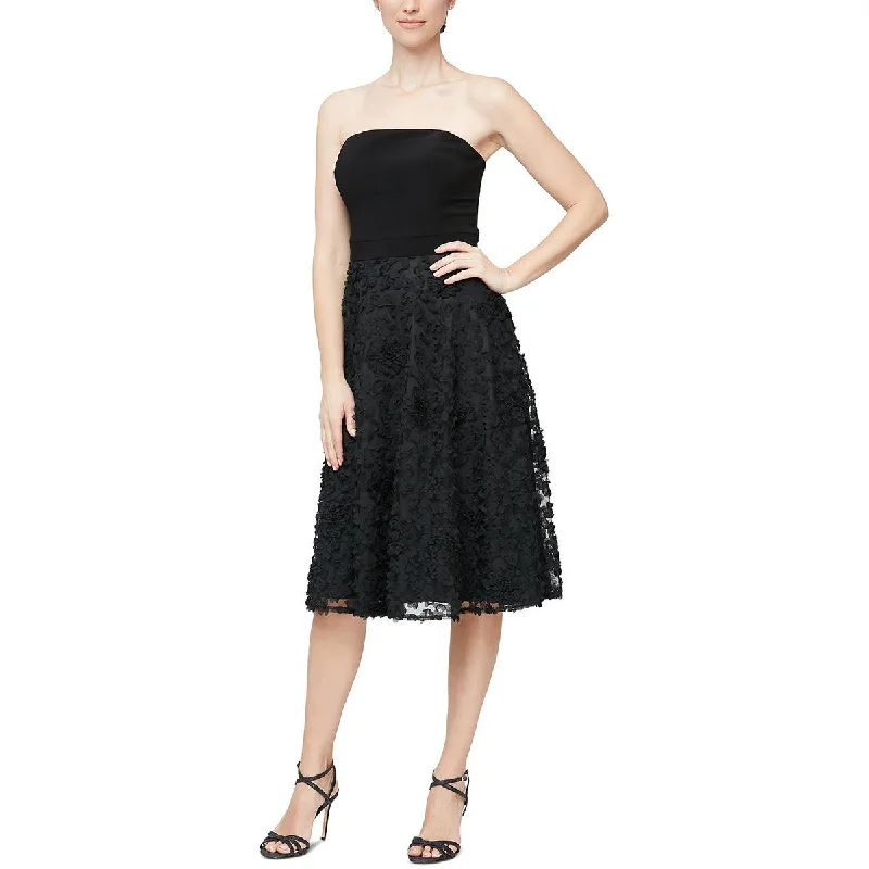 Midnight Madness Alex & Eve Womens Strapless Midi Cocktail and Party Dress