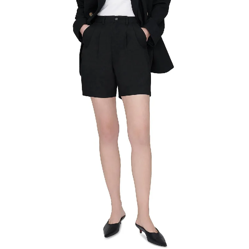 Take Advantage Anine Bing Womens Carrie Wool Blend Pleated High-Waist Shorts