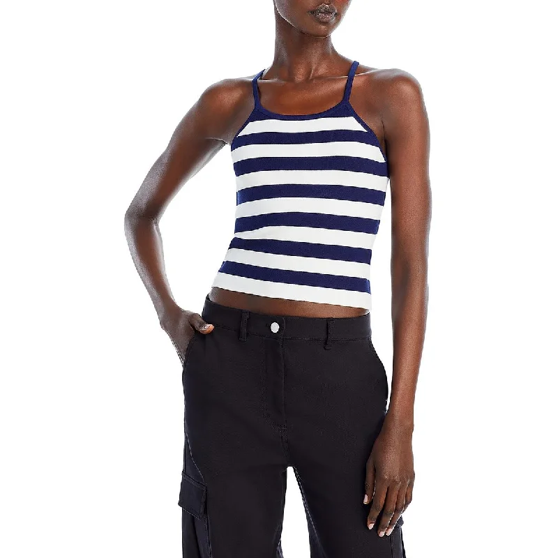Hurry In Aqua Womens Cropped Striped Pullover Top