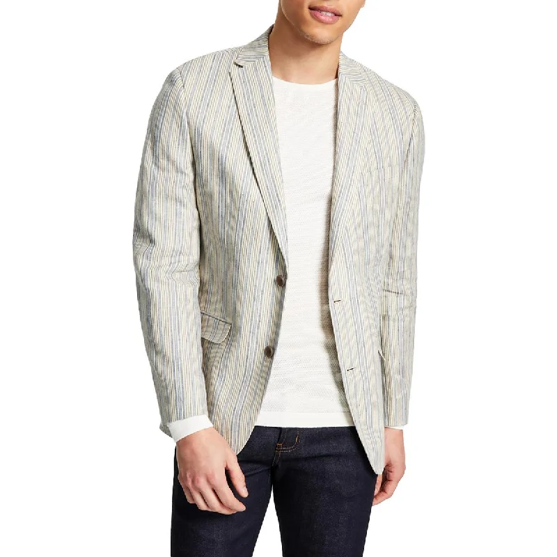 Crazy Deals Bar III Mens Linen Striped Two-Button Blazer