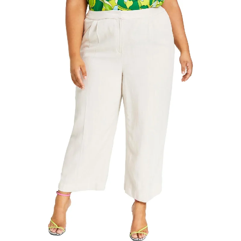 Buy Now Bar III Womens Plus Linen Blend Cropped Wide Leg Pants