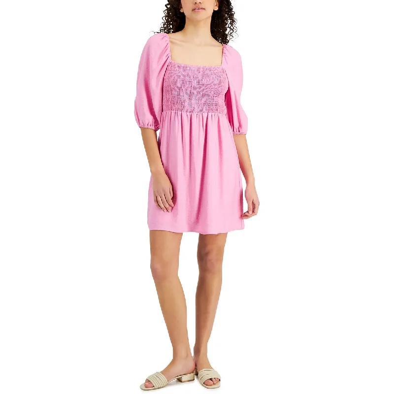 Special Buy Bar III Womens Smocked Square Neckline Fit & Flare Dress