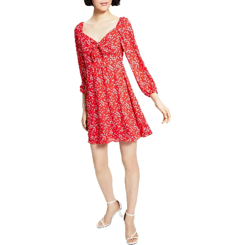 Referral Discount Bar III Womens Tie Front Smocked Fit & Flare Dress