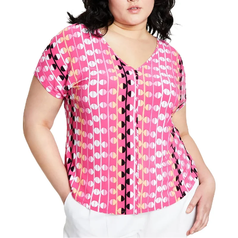 Deal Mania Bar III Womens Plus V-Neck Printed Blouse