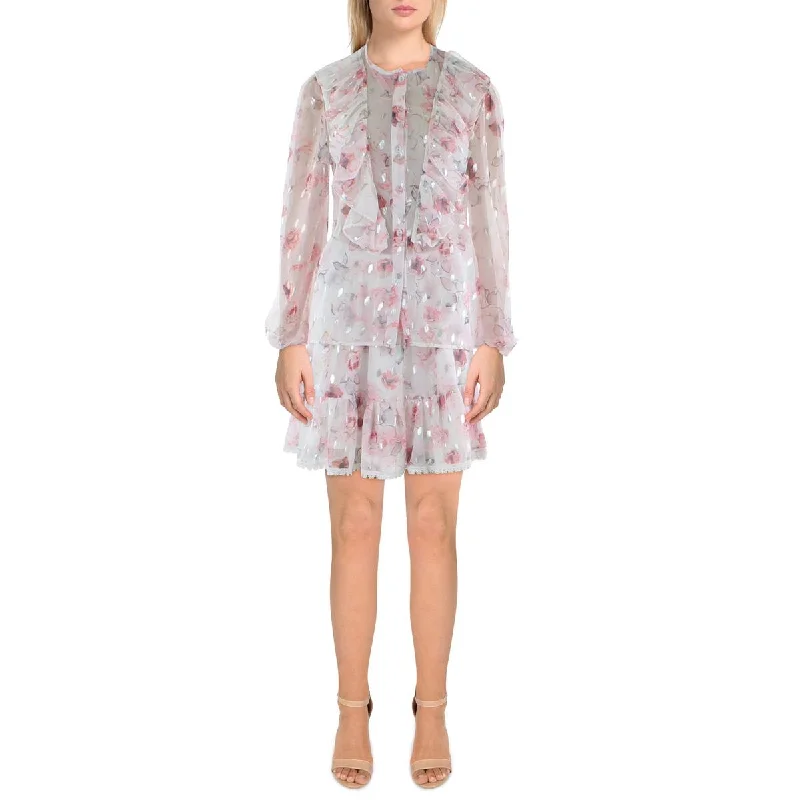 Exclusive Access Beulah Womens Juniors Cascade Ruffle Neck Bishop Sleeve Button-Down Top