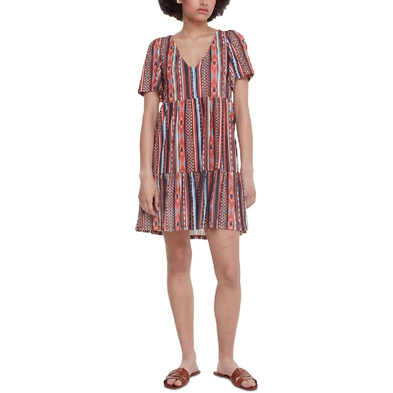 Super Bargain Black Tape_ Womens Mini Printed Shift Dress