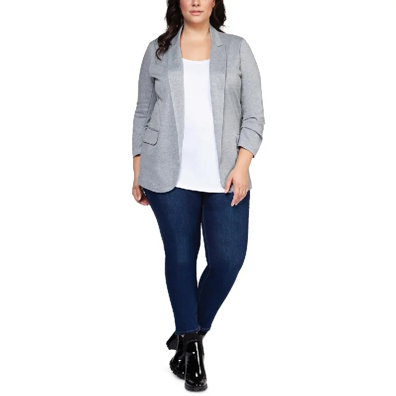 Incredible Offers Black Tape_ Womens Plus Heathered Work Wear Open-Front Blazer