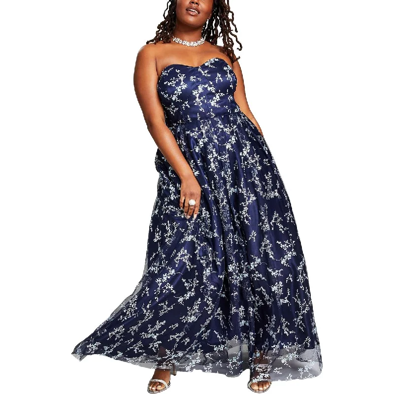 Online Only Blondie Nites Womens Plus Strapless Glitter Evening Dress