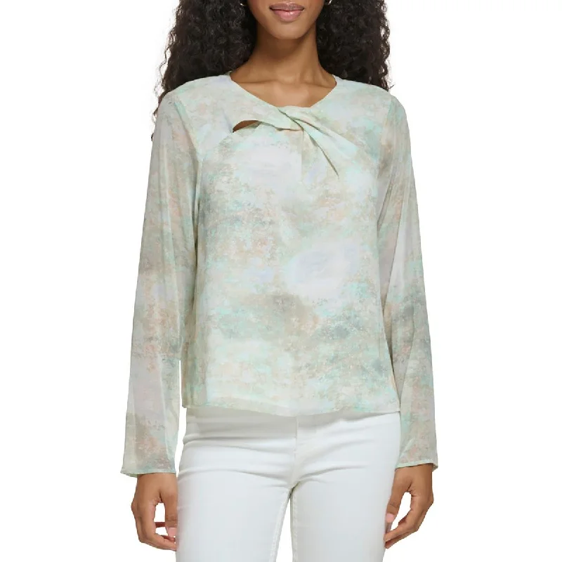 Time-Limited Offer Calvin Klein Womens Chiffon Twist Neck Blouse