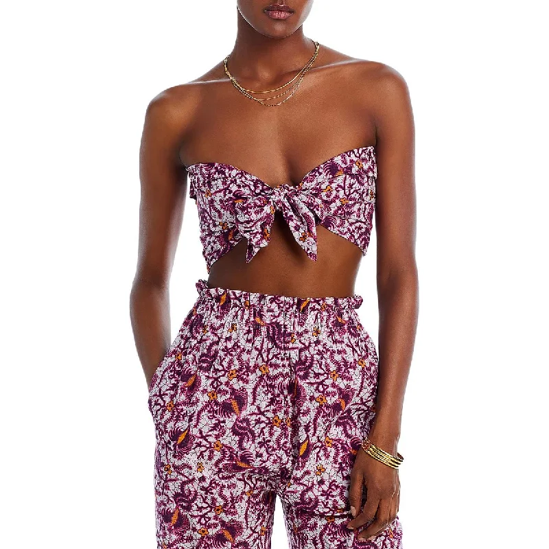 Savings Galore Charina Sarte Womens Ocean Print Smocked Cropped