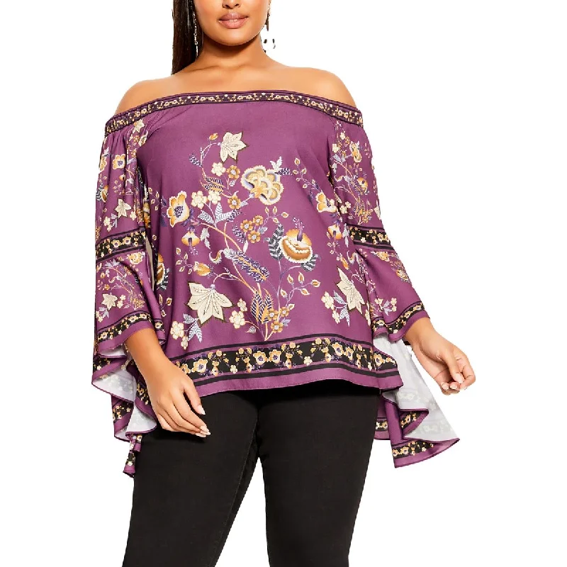 Hurry In City Chic Womens Plus Top Cordelia Floral Ruffled Blouse