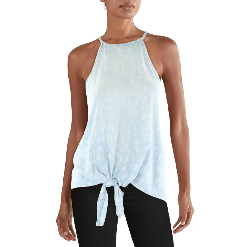 Clearance Event Cloth & Stone Womens Animal Print Denim Halter Top