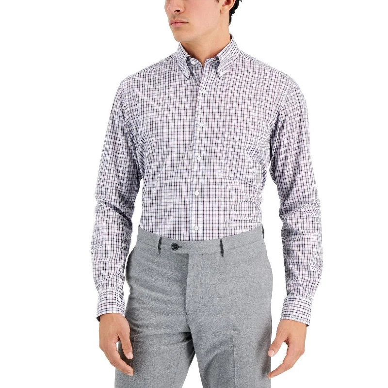Deal Dash Club Room Mens Cotton Plaid Dress Shirt