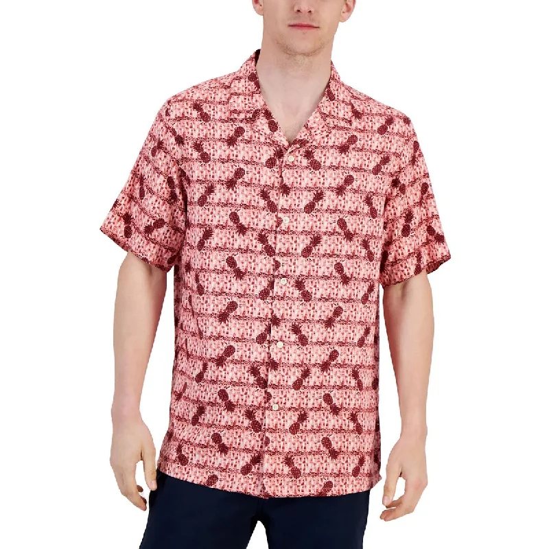 Value Deals Club Room Mens Elevated Collar Printed Button-Down Shirt