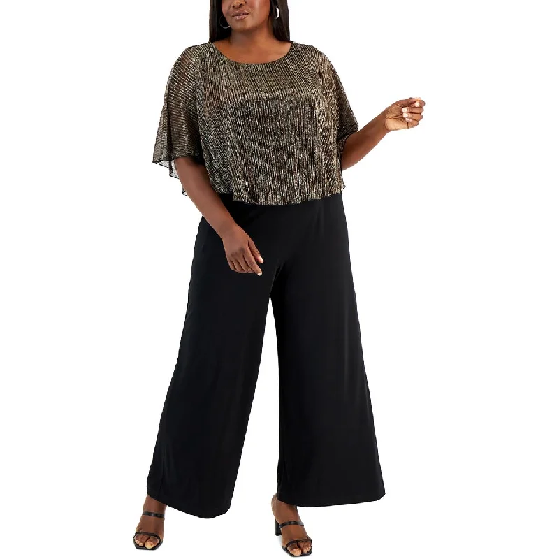 Big Savings Connected Apparel Womens Plus Metallic Overlay Shimmer Jumpsuit