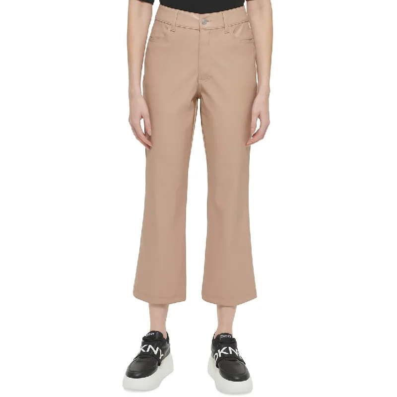 Anniversary Sale DKNY Womens Faux Leather High Rise Cropped Pants