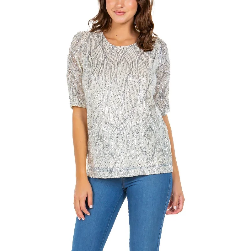 Extra Discounts Fever Womens Sequined Lined Blouse