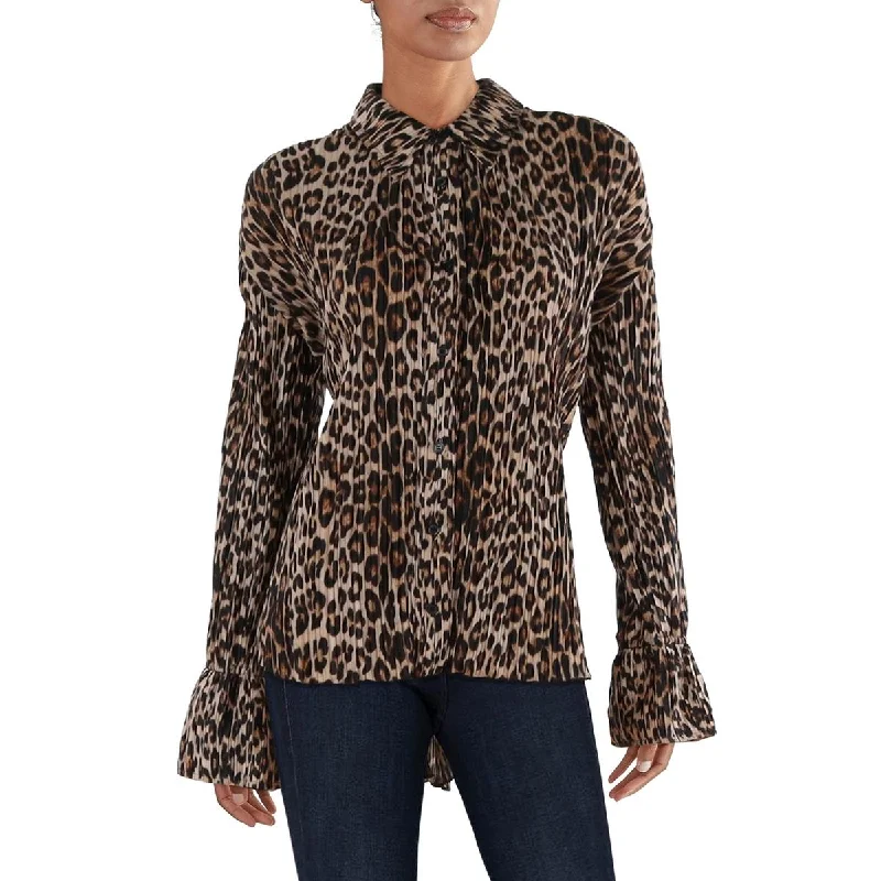 Great Deals Good American Womens Plisse Animal Print Button-Down Top