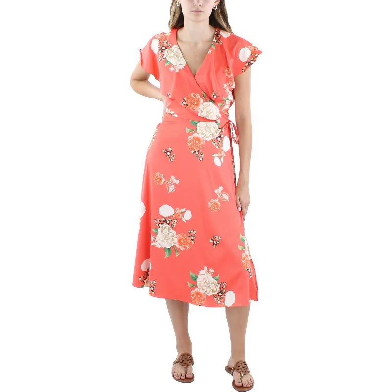 Final Clearance INC Womens Satin Floral Wrap Dress