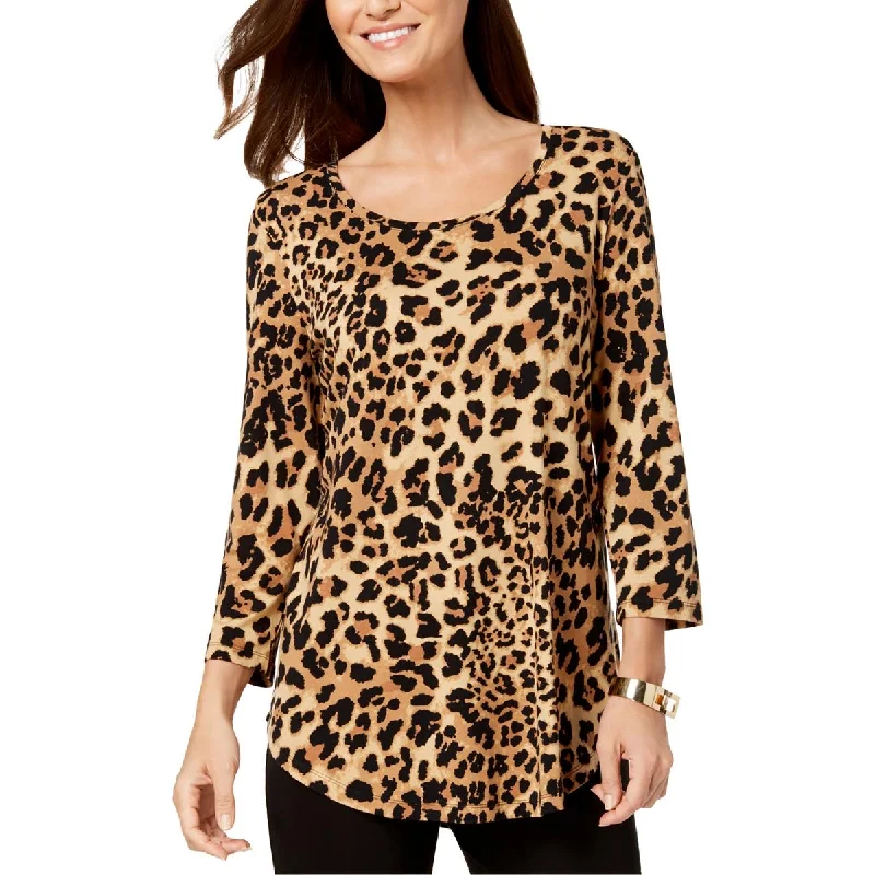 Instant Discount JM Collection Womens Petites Animal Print Pullover Top