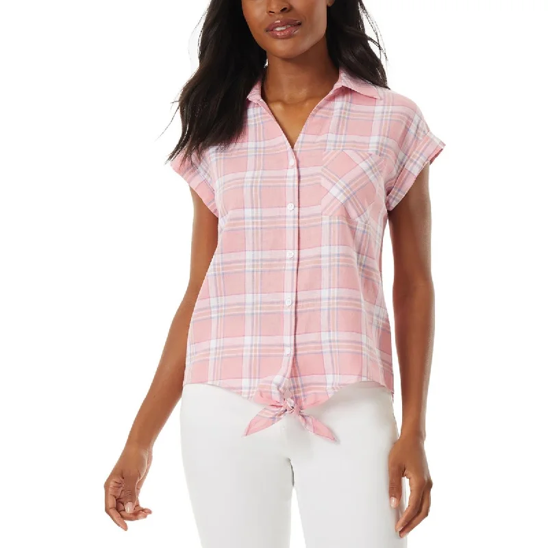 New Markdowns Jones New York Womens Cuff Sleeve Glen Plaid Button-Down Top