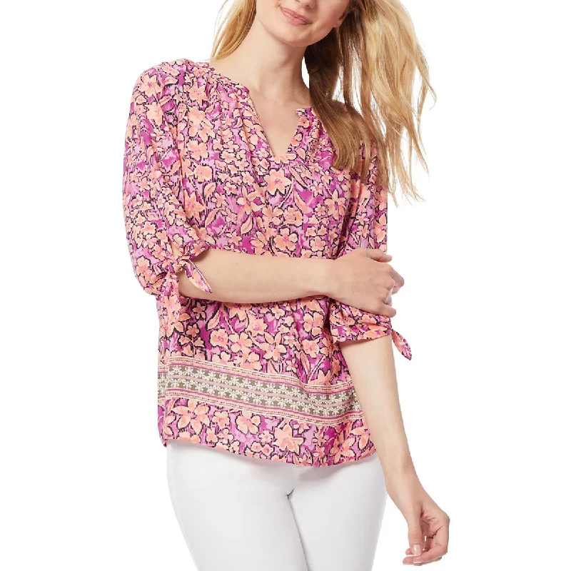 Special Price Jones New York Womens Tie Sleeve Split Neck Blouse
