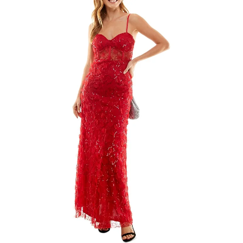 Shop and Save Jump Apparel Womens Juniors Sequined Illusion Evening Dress