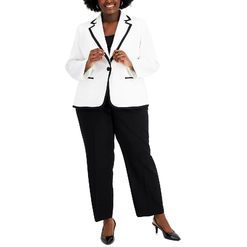Special Discount Le Suit Womens Plus Contrast Trim Notch Collar One-Button Blazer