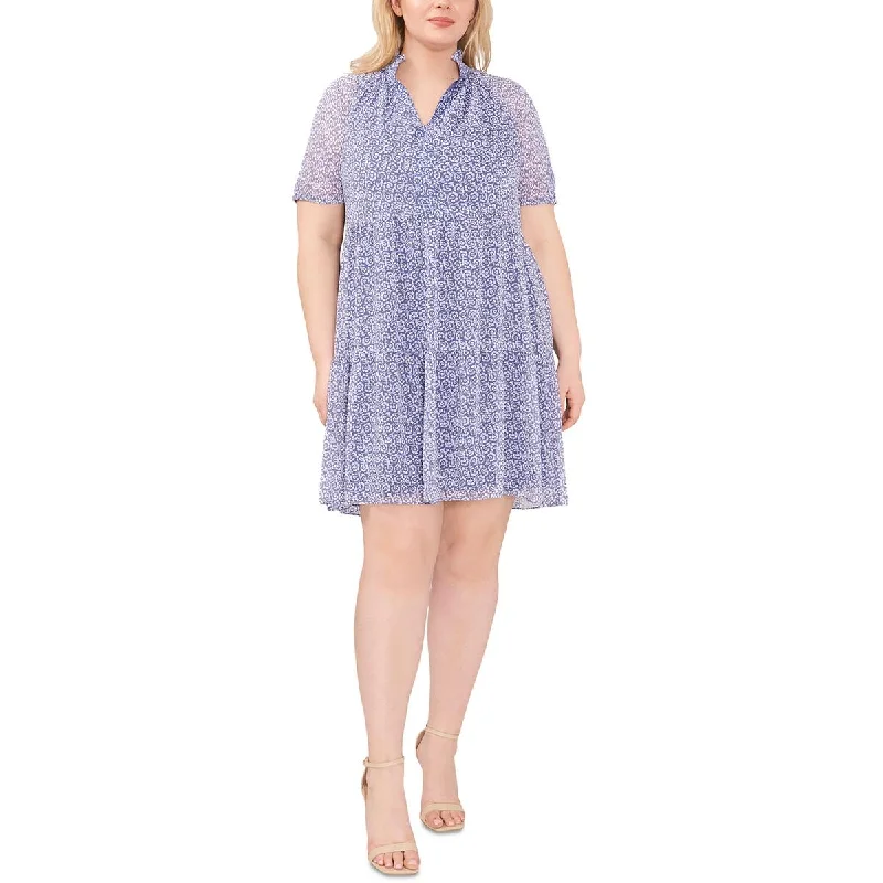 Year-End Sale MSK Womens Plus Floral Split Neck Shift Dress