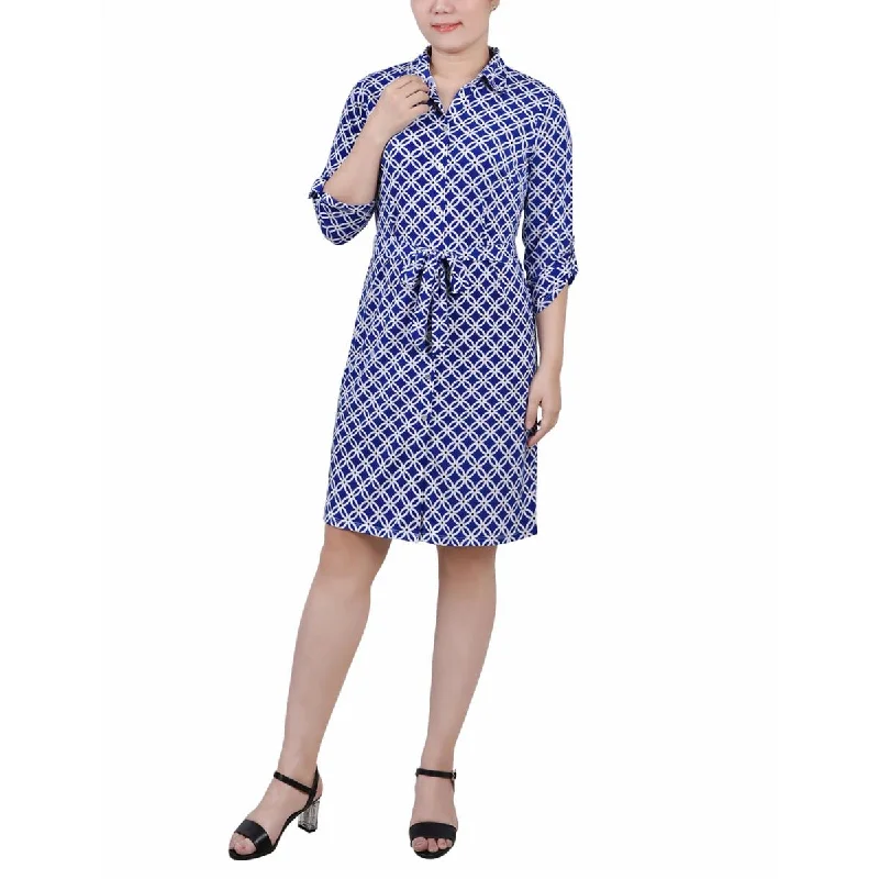 Early Access NY Collection Womens Petites Printed Above Knee Shirtdress