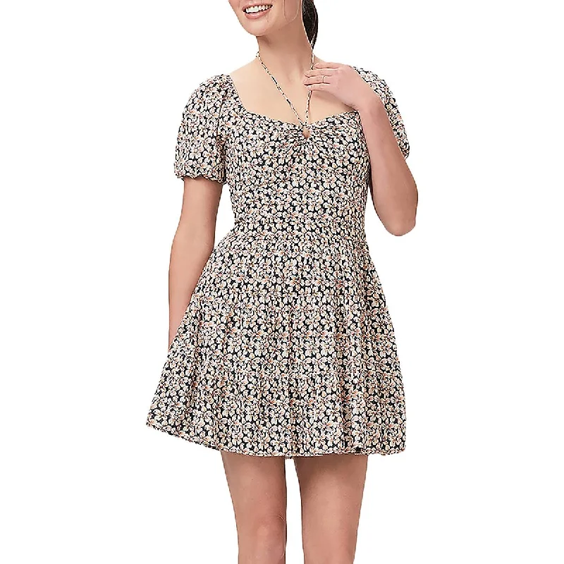 Act Fast Paige Womens Puff Sleeve Mini Fit & Flare Dress